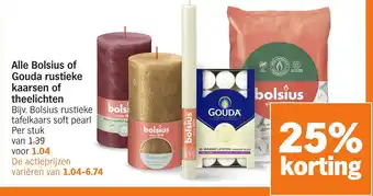 Albert Heijn Alle Bolsius of Gouda rustieke kaarsen of theelichten aanbieding