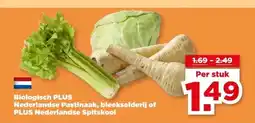 PLUS Biologisch PLUS Nederlandse Pastinaak, bleekselderij of PLUS Nederlandse Spitskool aanbieding