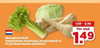 PLUS Biologisch PLUS Nederlandse Pastinaak, bleekselderij of PLUS Nederlandse Spitskool aanbieding