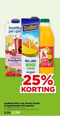 PLUS Coolbest 100% sap, Healty People of Appelsientje Vers geperst aanbieding