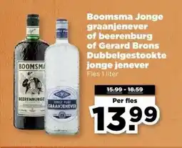 PLUS Boomsma Jonge graanjenever of beerenburg of Gerard Brons Dubbelgestookte jonge jenever aanbieding