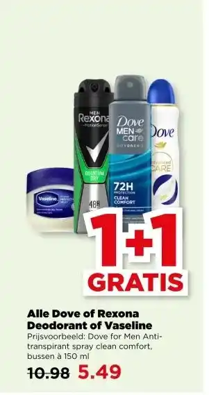 PLUS Alle Dove of Rexona Deodorant of Vaseline aanbieding