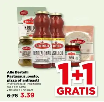 PLUS Alle Bertolli Pastasaus, pesto, pizza of antipasti aanbieding