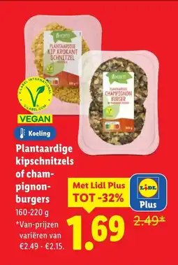 Lidl Plantaardige kipschnitzels of cham pignon burgers aanbieding