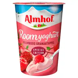 PLUS Almhof Roomyoghurt framboos granaatappel aanbieding