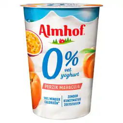 PLUS Almhof 0% vet yoghurt Perzik Maracuja aanbieding