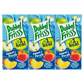 PLUS Dubbelfrisss 1kcal Appel & perzik aanbieding