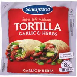 PLUS Santa maria Tortilla wrap Garlic + Herbs 8st aanbieding