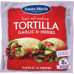 PLUS Santa maria Tortilla wrap Garlic + Herbs 8st aanbieding