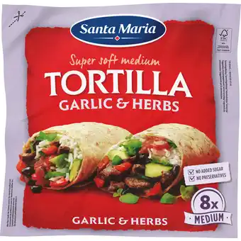 PLUS Santa maria Tortilla wrap Garlic + Herbs 8st aanbieding
