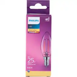 PLUS Philips LED filament kaars 25W E14 box aanbieding