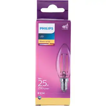 PLUS Philips LED filament kaars 25W E14 box aanbieding