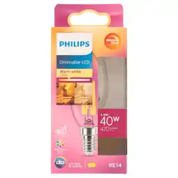 PLUS Philips LED 40W kaars E14 helder dimbaar aanbieding