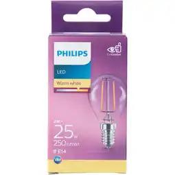 PLUS Philips LED filament kogel 25W E14 box aanbieding