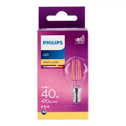 PLUS Philips LED filament kogel 40W E14 box aanbieding