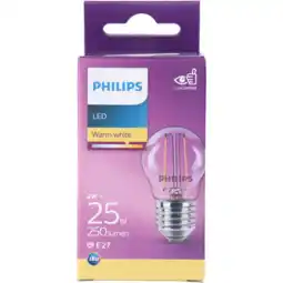 PLUS Philips LED filament kogel 25W E27 box aanbieding