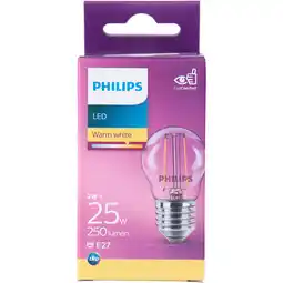 PLUS Philips LED filament kogel 25W E27 box aanbieding