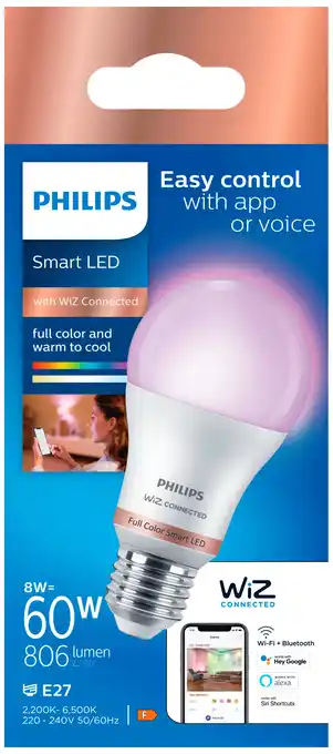 PLUS Philips Smart LED 60W A60 E27 gekleurd licht aanbieding