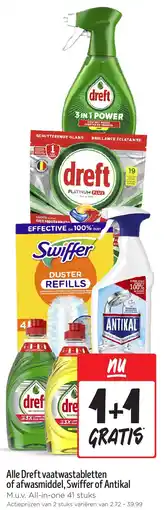 Jumbo Alle Dreft vaatwastabletten of afwasmiddel, Swiffer of Antikal aanbieding