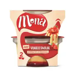 Albert Heijn Mona Pudding vanille met aardbeiensaus duo aanbieding