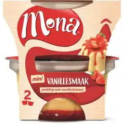 Albert Heijn Mona Pudding vanille met aardbeiensaus duo aanbieding