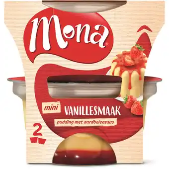 Albert Heijn Mona Pudding vanille met aardbeiensaus duo aanbieding