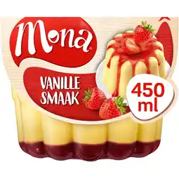 Albert Heijn Mona Vanillepudding met aardbeiensaus aanbieding