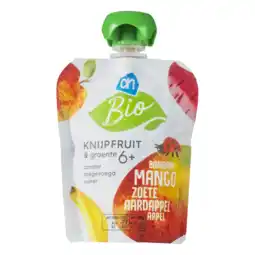Albert Heijn AH Biologisch Knijpfruit mango zoete aardappel 6m+ aanbieding
