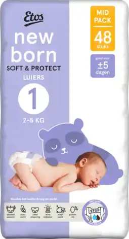 Albert Heijn Etos New born soft & protect luiers maat 1 aanbieding
