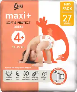 Albert Heijn Etos Maxi+ soft & protect luiers maat 4+ aanbieding