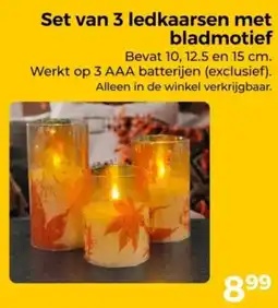 Trekpleister Set van 3 Ledkaarsen met Bladmotief aanbieding