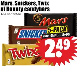 Dirk Mars, Snickers, Twix of Bounty candybars aanbieding