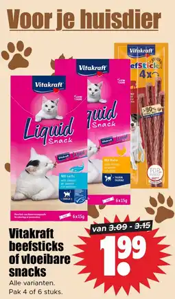 Dirk Vitakraft beefsticks of vloeibare snacks aanbieding