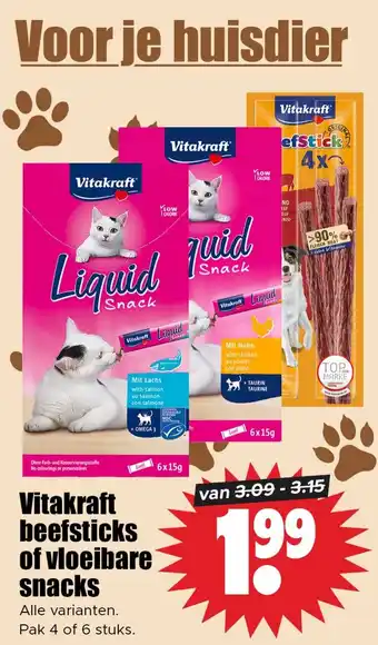 Dirk Vitakraft beefsticks of vloeibare snacks aanbieding