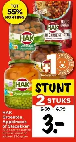 Vomar Voordeelmarkt HAK Groenten, Appelmoes of Stazakken aanbieding