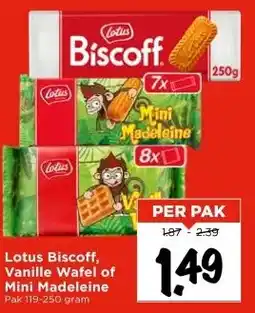 Vomar Voordeelmarkt Lotus Biscoff, Vanille Wafel of Mini Madeleine aanbieding