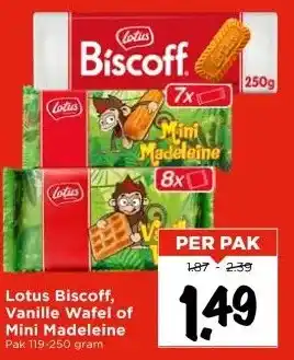 Vomar Voordeelmarkt Lotus Biscoff, Vanille Wafel of Mini Madeleine aanbieding