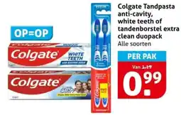 Hoogvliet Colgate Tandpasta anti-cavity, white teeth of tandenborstel extra clean duopack aanbieding