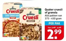 Hoogvliet Quaker cruesli of granola aanbieding