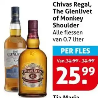 Hoogvliet Chivas Regal, The Glenlivet of Monkey Shoulder aanbieding
