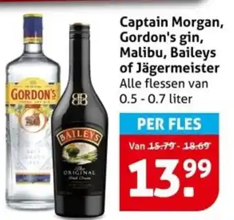 Hoogvliet Captain Morgan, Gordon's gin, Malibu, Baileys of Jägermeister aanbieding