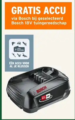 GAMMA GRATIS ACCU via Bosch bij geselecteerd Bosch 18V tuingereedschap aanbieding