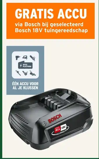 GAMMA GRATIS ACCU via Bosch bij geselecteerd Bosch 18V tuingereedschap aanbieding