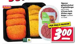 Nettorama Zigeuner gehaktschnitzel of gehaktburger of Green Earth Kitchen vegan burger aanbieding