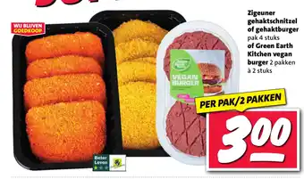 Nettorama Zigeuner gehaktschnitzel of gehaktburger of Green Earth Kitchen vegan burger aanbieding