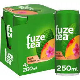 Jumbo Fuze Tea Infused Iced Tea Black Tea Peach Hibiscus 4 x 250 ml aanbieding