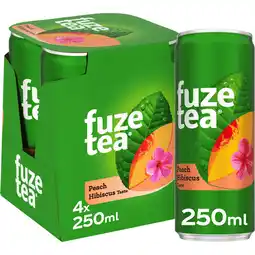 Jumbo Fuze Tea Infused Iced Tea Black Tea Peach Hibiscus 4 x 250 ml aanbieding