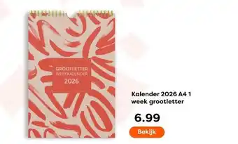 The Read Shop Kalender 2026 A4 1 week grootletter aanbieding