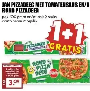 MCD Supermarkt JAN PIZZADEEG MET TOMATENSAUS EN/OF ROND PIZZADEEG aanbieding