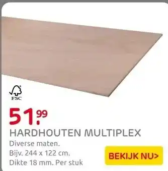 Praxis Multiplex hardhout 244X122cm 18mm aanbieding
